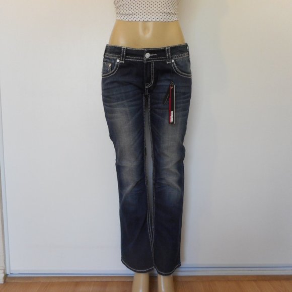 New Rock & Roll Cowgirl Jeans Size 29 Dark Blue Low Rise Boot Cut Denim - Picture 2 of 13